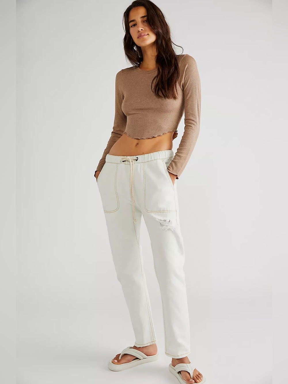 One Teaspoon Jogger-Style White Drawstring Denim Jeans